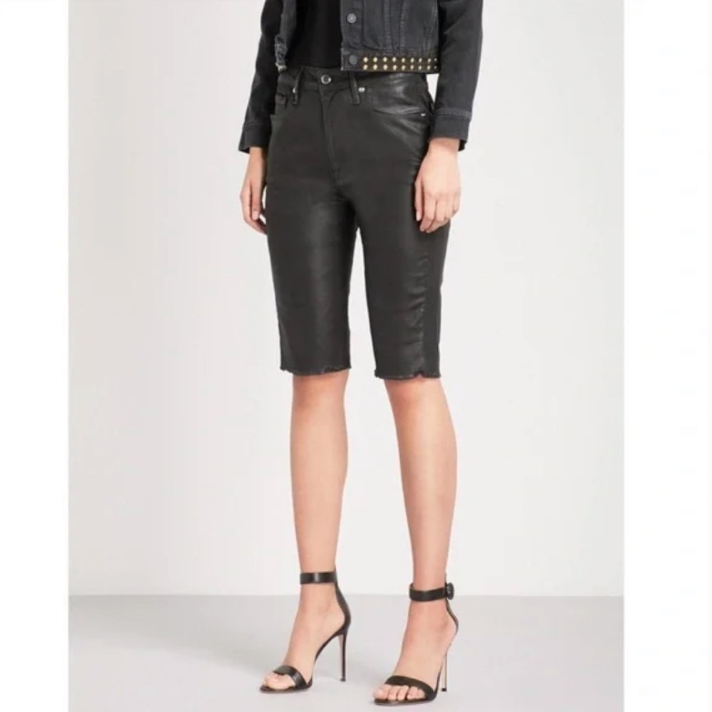 Good American Black Coated Bermuda Jeans